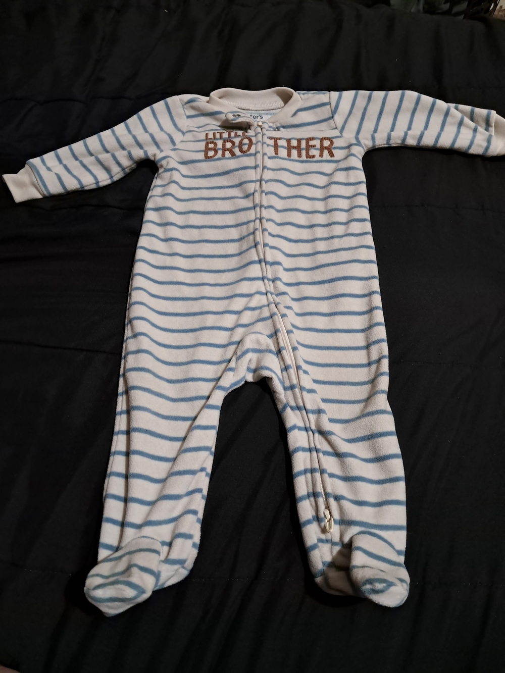 Carter's White and Light Blue Striped 'Little Brother' Footed One-Piece